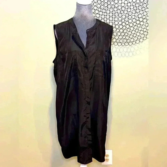 Mossimo- Silk-like sleeveless black button up dress - Size Large - Picture 1 of 5